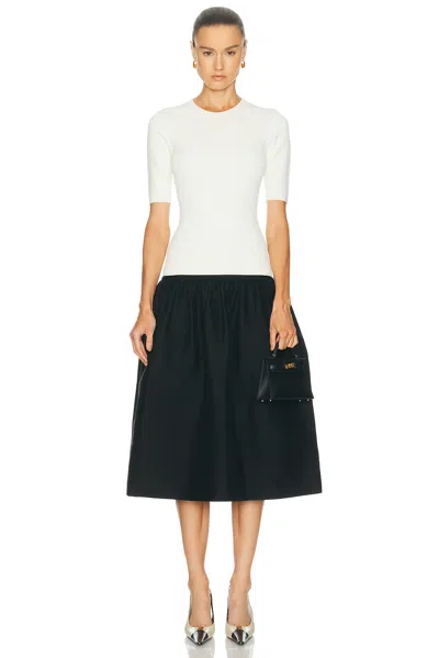 Totême Twinflower Gathered Ribbed-knit And Wool And Silk-blend Crepe Midi Dress In Neutral