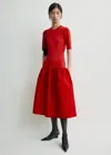 Totême Twinflower Gathered Ribbed-knit And Wool And Silk-blend Crepe Midi Dress In Red