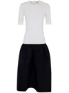 Totême Twinflower Gathered Ribbed-knit And Wool And Silk-blend Crepe Midi Dress In Black