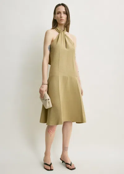 Totême Scarf-detailed Woven Halterneck Midi Dress In Metallic