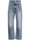 Totême Light Blue Straight Five-pockets Jeans With Logo Patch In Cotton Denim Woman In Blue