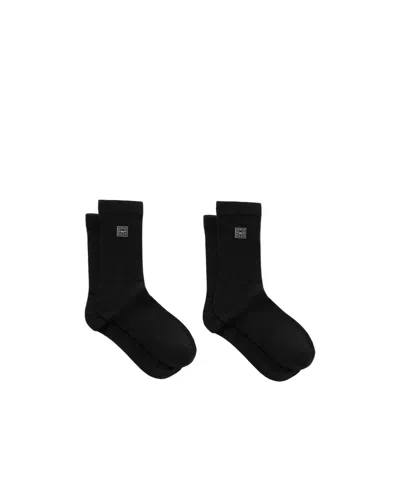 Totême Two Pairs Of Embroidered Ribbed Blend Socks In Black