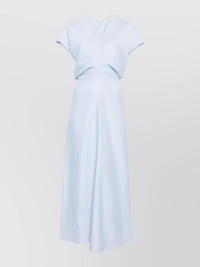 Totême V Neck Maxi Dress Ruched Waist In Blue
