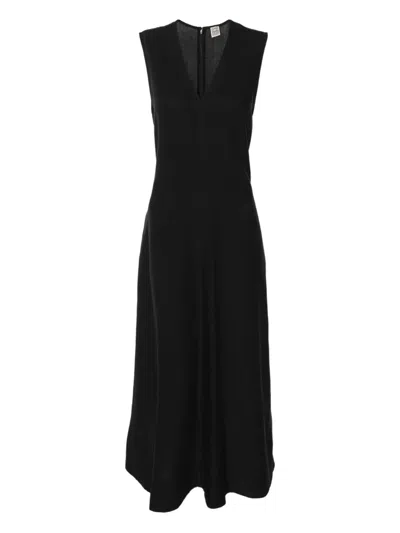 Pre-owned Totême V-neck Midi Dress In Black