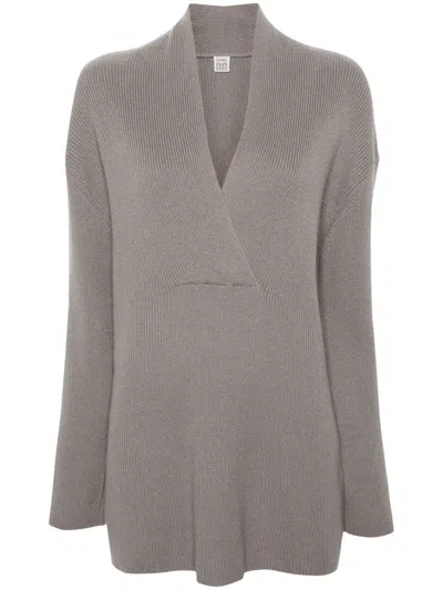 Totême V-neck Ribbed Jumper In Grey
