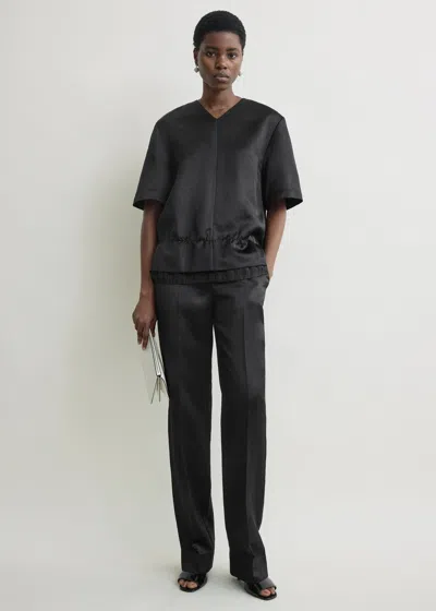 Totême V-neck Satin Pullover Black In Blue