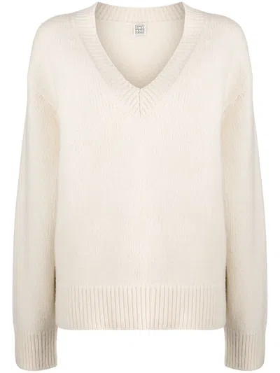 Totême Dropped-shoulder V-neck Jumper In White