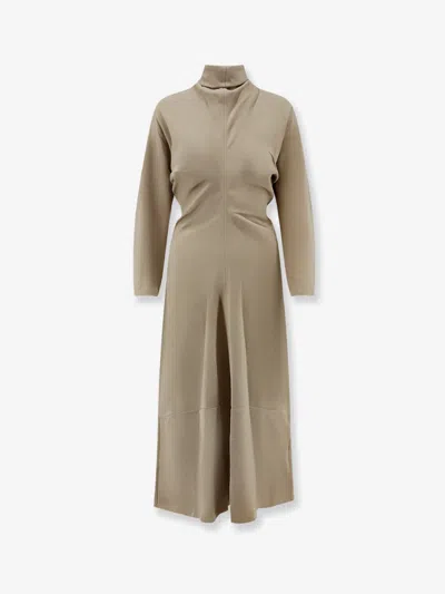 Totême Draped Tie-neck Cady Midi Dress In Neutral