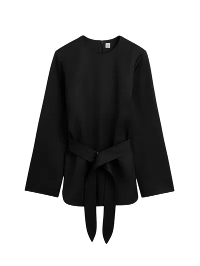 Totême Toteme Viscose Satin Tunic With Waist Belt And Concealed Back Zipper In Black