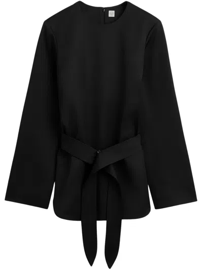 Totême Toteme Viscose Satin Tunic With Waist Belt And Concealed Back Zipper In Black