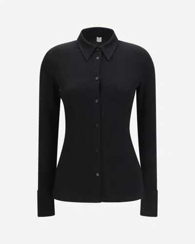 Totême Viscose Shirt With High Cuffs In Black