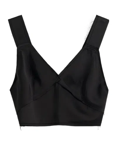 Totême V-neck Cropped Satin Top In Black