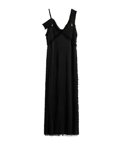 Totême V Neck Raw Slip Dress In Black