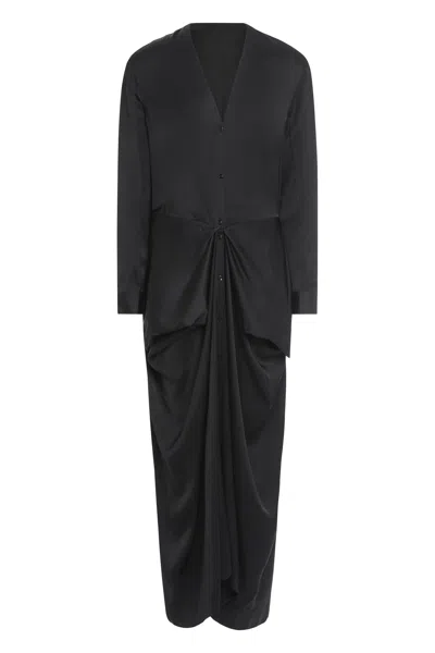 Totême V-neck Knot-detail Satin Dress In Black