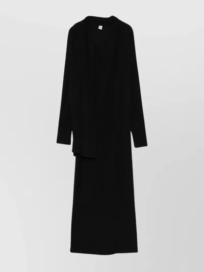 Totême V-neck Long-sleeve Midi Dress In Black