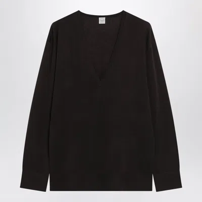 Totême Toteme V-neck Lyocell Cashmere Sweater In Black