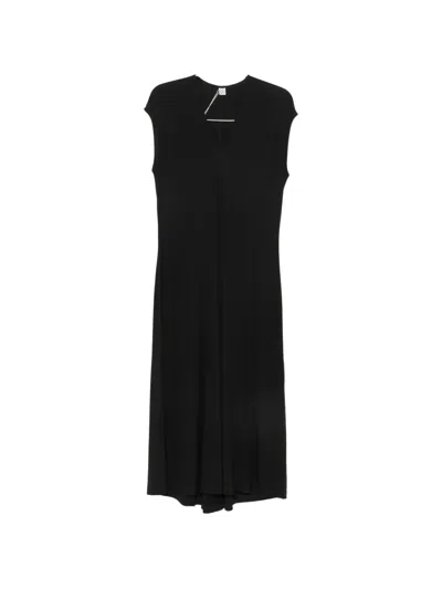 Totême V-neck Midi Dress In Black
