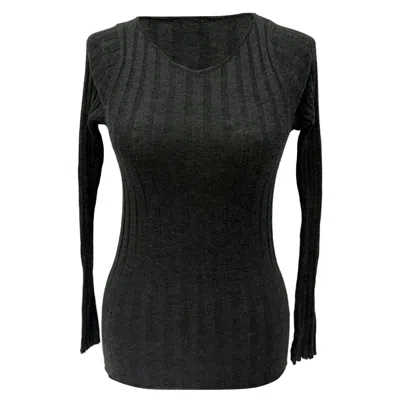 Totême V-neck Ribbed Sweater In Grey Wool In Black