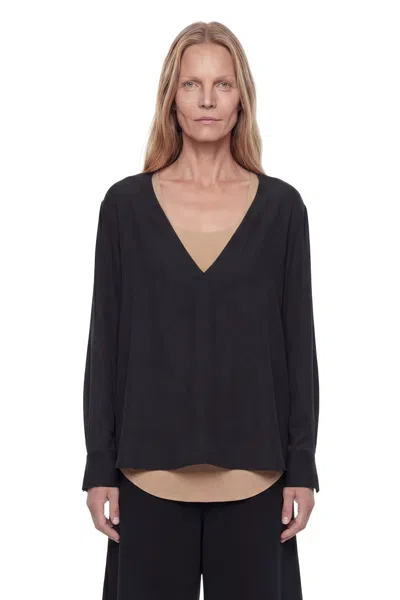 Totême V-neck Tweed Blouse In Black
