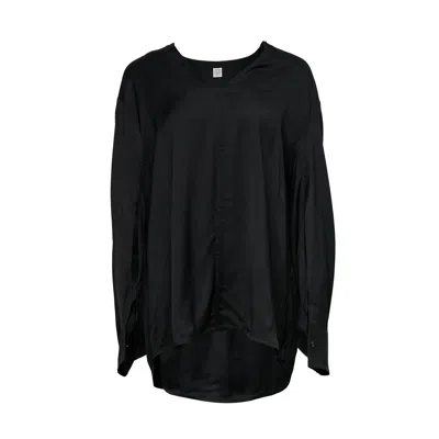 Totême V-neck Tweed Blouse In Black