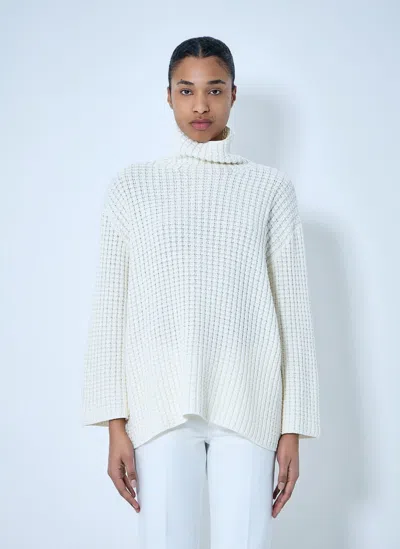 Totême Waffle Knit Turtleneck Sweater In White