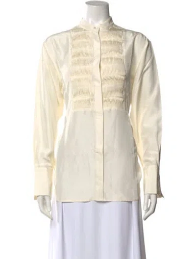 Pre-owned Totême Wavy Pleat Silk Bib Shirt Silk Blouse W/ Tags In Neutral