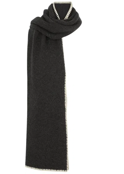 Totême Toteme Whipstitch-trimmed Wool-blend Scarf In Grey