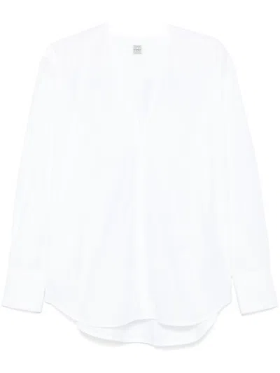 Totême Lightweight Cotton Blouse With Box-pleat Detail In White