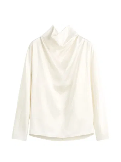 Totême Toteme White Draped Blouse In Viscoselinen With Waterfall Neck In Multi