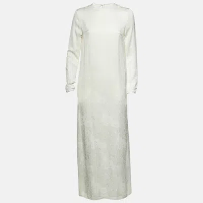 Totême White Floral Damask Jacquard Raw Hem Maxi Dress In Green