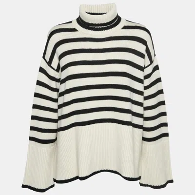 Pre-owned Totême White/black Signature Stripe Wool Turtle Neck Sweater S