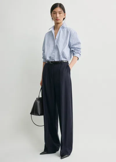 Totême Wide Flannel Trousers Navy Petite In Multi