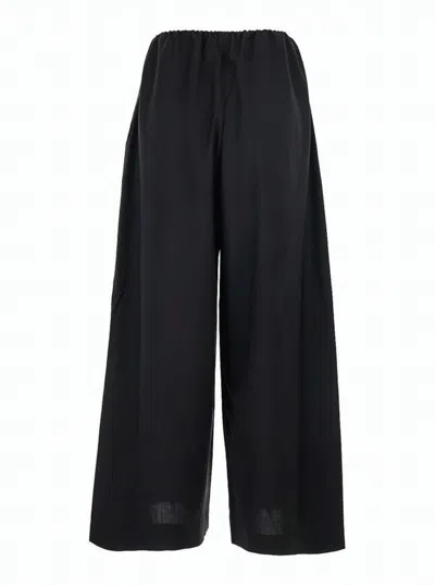 Totême Wide-leg Black Wool Pants With Cropped Design