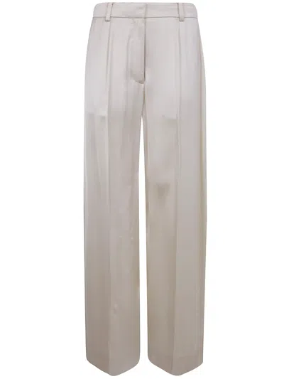 Totême Wide Leg Satin Trousers In White