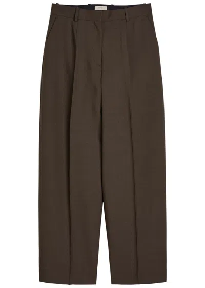 Totême Toteme Wide-leg Wool-blend Trousers In Green