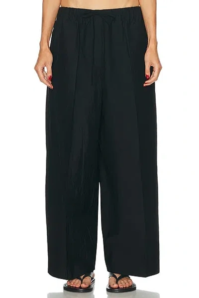 Totême Wide Summer Cotton-blend Wide-leg Pants In Black