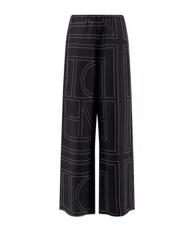 Totême Toteme Women Silk Trousers With Monogram Logo Embroidery In Multi