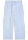 Totême Womens Sky Logo-embroidered Wide-leg Cotton And Linen Trousers In Blue