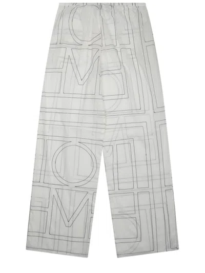 Totême Toteme Wide-leg Embroidered Monogram Pants In Gray