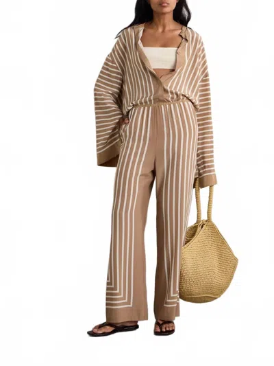 Totême Wide-leg Pants And Button-down Top Striped Silk-crepe Set In Light Brown