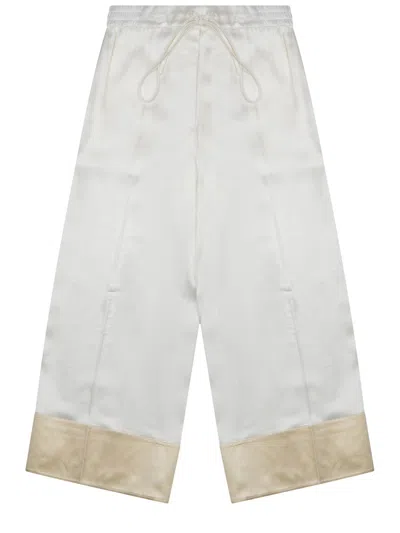 Totême Wide-leg Pants In Smooth Viscose With Drawstring Waist In White