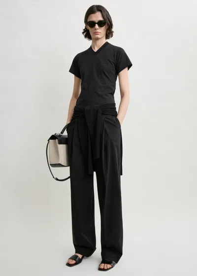 Totême Wide-ribbed V-neck Tee Black