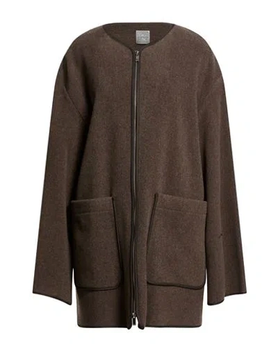 Totême Toteme Woman Coat Brown Size 8 Wool, Polyamide