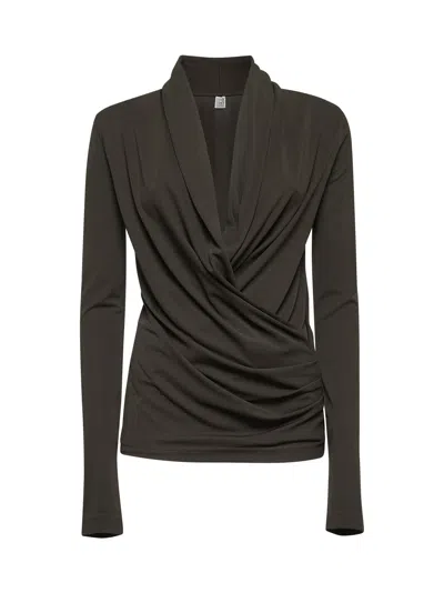 Totême Toteme Women Black Fluid Jersey Overlapped Top