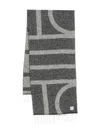Totême Rectangular Wool Scarf Featuring Monogram Design In Gray