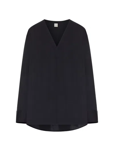 Totême Women Black Solid V Neck Sweatshirt In Multi