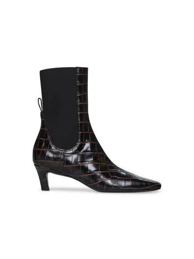 TOTÊME TOTEME WOMEN BROWN CROCODILE EMBOSSED LEATHER ANKLE BOOTS