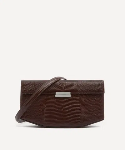 Totême Toteme Women's Clip Lizard Embossed Brown Leather Clutch Bag