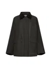 Totême Green Jacket With Corduroy Collar And Rear English Vents In Cotton Woman In Blue