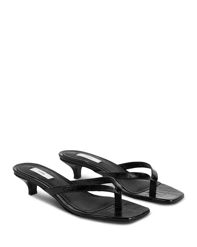 Totême Minimalist Black Leather Thong Sandals With Square Toe And Low Heel In Multi